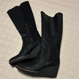 Women's Black Dr Scholls wedge part leather part man made Boots